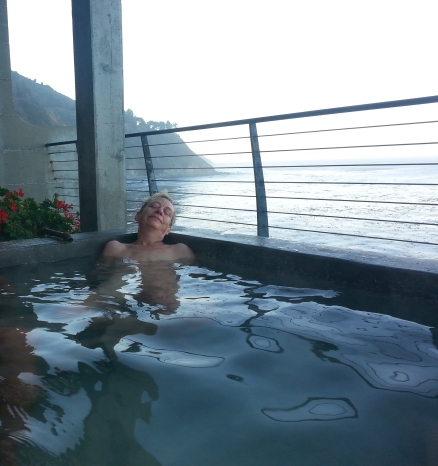 Denise Minter relaxing in the healing waters of Esalen